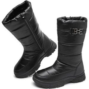 Women‘s Snow Boots Waterproof Mid Calf Faux Fur Lined Side Zipper Non-Slip Boots